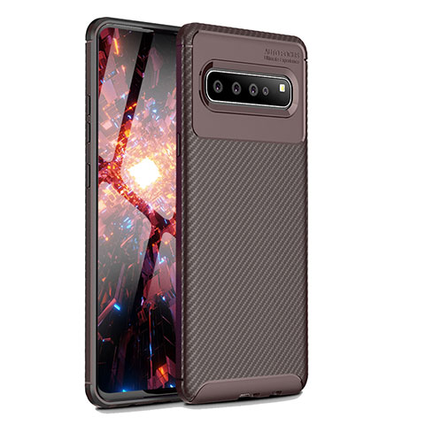 Samsung Galaxy S10 5G SM-G977B用シリコンケース ソフトタッチラバー ツイル カバー サムスン ブラウン