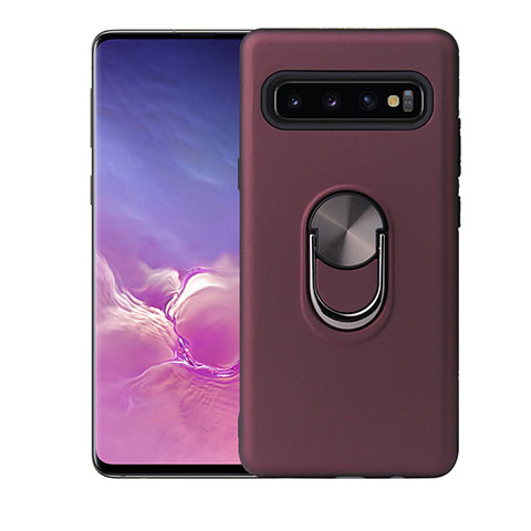 Samsung Galaxy S10用極薄ソフトケース シリコンケース 耐衝撃 全面保護 アンド指輪 マグネット式 バンパー T07 サムスン ワインレッド