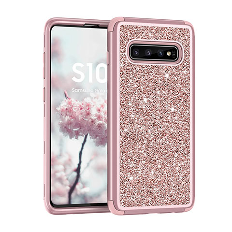 Samsung Galaxy S10用ハイブリットバンパーケース ブリンブリン カバー 前面と背面 360度 フル サムスン ローズゴールド