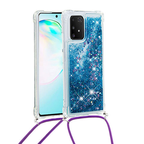 Samsung Galaxy S10 Lite用シリコンケース ソフトタッチラバー ブリンブリン カバー 携帯ストラップ S03 サムスン ネイビー