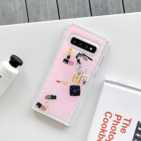 Samsung Galaxy S10 Plus用シリコンケース ソフトタッチラバー 花 カバー K01 サムスン ピンク