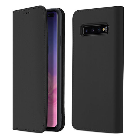 Samsung Galaxy S10 Plus用手帳型 レザーケース スタンド カバー T03 サムスン ブラック