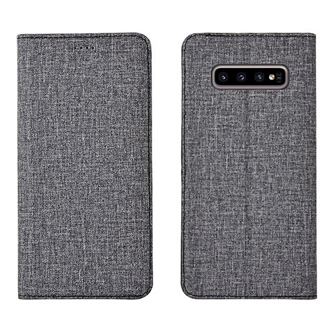 Samsung Galaxy S10 Plus用手帳型 布 スタンド H01 サムスン グレー