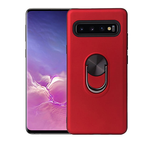 Samsung Galaxy S10 Plus用極薄ソフトケース シリコンケース 耐衝撃 全面保護 アンド指輪 マグネット式 バンパー T07 サムスン レッド