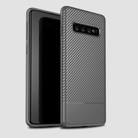 Samsung Galaxy S10 Plus用シリコンケース ソフトタッチラバー ツイル カバー サムスン グレー