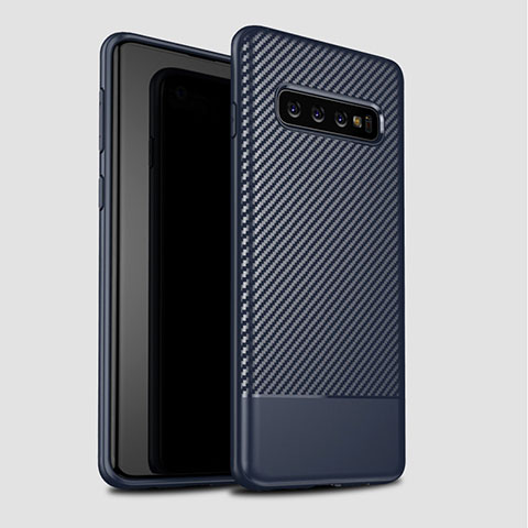 Samsung Galaxy S10 Plus用シリコンケース ソフトタッチラバー ツイル カバー サムスン ネイビー