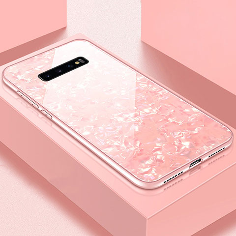 Samsung Galaxy S10 Plus用ハイブリットバンパーケース プラスチック 鏡面 カバー U01 サムスン ローズゴールド