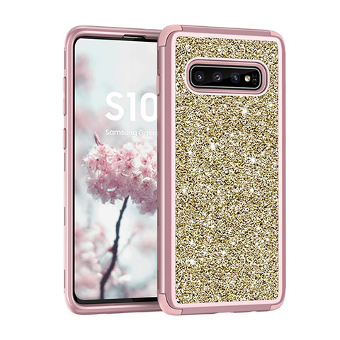 Samsung Galaxy S10 Plus用ハイブリットバンパーケース ブリンブリン カバー 前面と背面 360度 フル サムスン ピンク