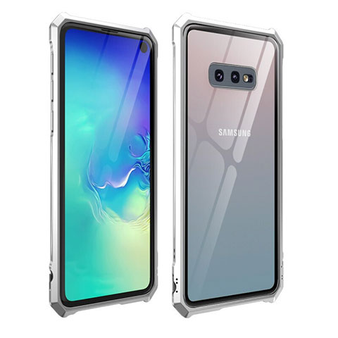 Samsung Galaxy S10e用ケース 高級感 手触り良い アルミメタル 製の金属製 360度 フルカバーバンパー 鏡面 カバー T01 サムスン シルバー