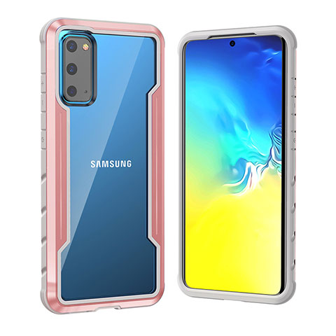 Samsung Galaxy S20用ケース 高級感 手触り良い アルミメタル 製の金属製 兼シリコン カバー RJ1 サムスン ローズゴールド