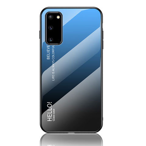 Samsung Galaxy S20用ハイブリットバンパーケース プラスチック 鏡面 虹 グラデーション 勾配色 カバー LS1 サムスン ネイビー