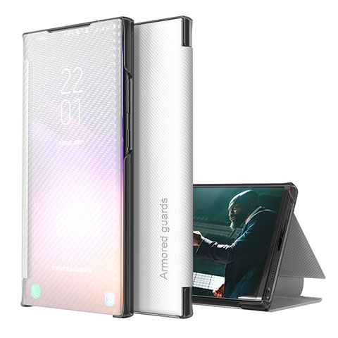 Samsung Galaxy S20 Plus用手帳型 レザーケース スタンド カバー ZL1 サムスン シルバー
