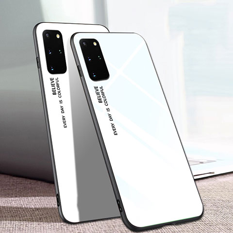 Samsung Galaxy S20 Plus用ハイブリットバンパーケース プラスチック 鏡面 虹 グラデーション 勾配色 カバー サムスン ホワイト