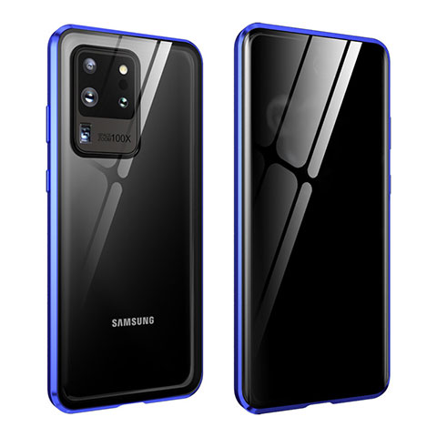 Samsung Galaxy S20 Ultra 5G用ケース 高級感 手触り良い アルミメタル 製の金属製 360度 フルカバーバンパー 鏡面 カバー LK2 サムスン ネイビー