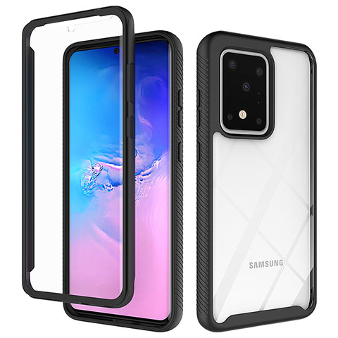 Samsung Galaxy S20 Ultra用360度 フルカバー ハイブリットバンパーケース クリア透明 プラスチック カバー ZJ1 サムスン ブラック