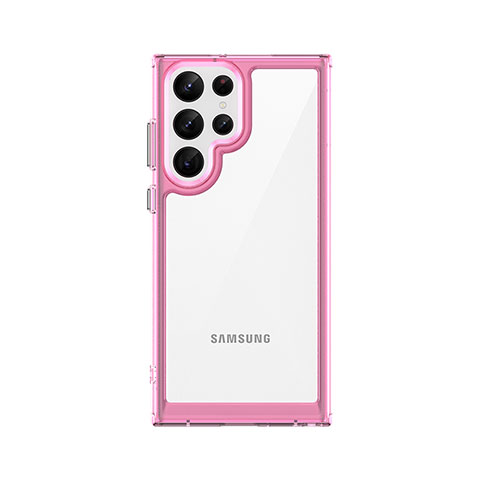 Samsung Galaxy S22 Ultra 5G用ハイブリットバンパーケース クリア透明 プラスチック カバー M03 サムスン ローズゴールド