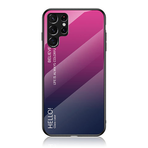 Samsung Galaxy S22 Ultra 5G用ハイブリットバンパーケース プラスチック 鏡面 虹 グラデーション 勾配色 カバー M02 サムスン ローズレッド