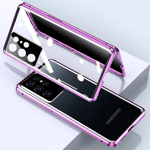Samsung Galaxy S23 Ultra 5G用ケース 高級感 手触り良い アルミメタル 製の金属製 360度 フルカバーバンパー 鏡面 カバー M03 サムスン パープル