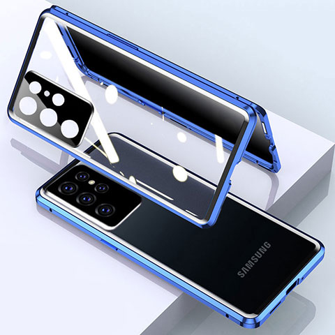 Samsung Galaxy S23 Ultra 5G用ケース 高級感 手触り良い アルミメタル 製の金属製 360度 フルカバーバンパー 鏡面 カバー M03 サムスン ネイビー