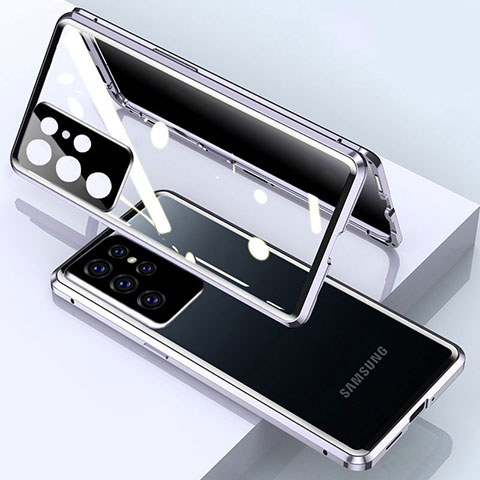 Samsung Galaxy S24 Ultra 5G用ケース 高級感 手触り良い アルミメタル 製の金属製 360度 フルカバーバンパー 鏡面 カバー M03 サムスン シルバー