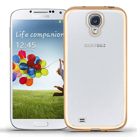 Samsung Galaxy S4 i9500 i9505用極薄ソフトケース シリコンケース 耐衝撃 全面保護 クリア透明 T02 サムスン ゴールド