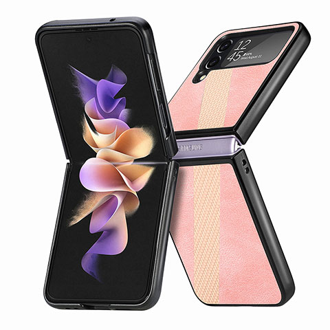 Samsung Galaxy Z Flip4 5G用ハイブリットバンパーケース 高級感 手触り良いレザー柄 兼プラスチック L07 サムスン ローズゴールド