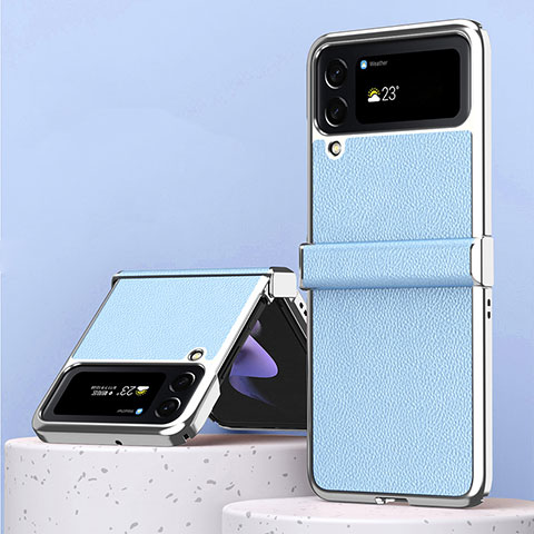 Samsung Galaxy Z Flip4 5G用ハイブリットバンパーケース 高級感 手触り良いレザー柄 兼プラスチック ZL3 サムスン ネイビー