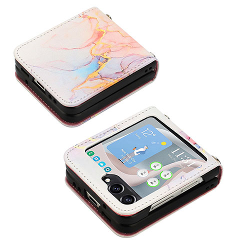 Samsung Galaxy Z Flip5 5G用ハイブリットバンパーケース 高級感 手触り良いレザー柄 兼プラスチック YB2 サムスン マルチカラー