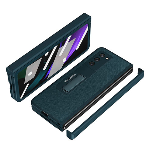 Samsung Galaxy Z Fold2 5G用ハイブリットバンパーケース 高級感 手触り良いレザー柄 兼プラスチック Z07 サムスン グリーン