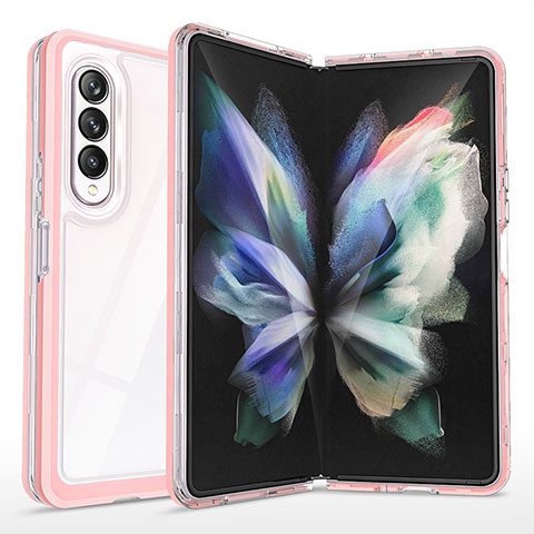 Samsung Galaxy Z Fold3 5G用ハイブリットバンパーケース クリア透明 プラスチック 鏡面 カバー MQ1 サムスン ローズゴールド