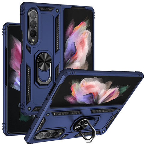 Samsung Galaxy Z Fold3 5G用ハイブリットバンパーケース プラスチック アンド指輪 マグネット式 MQ3 サムスン ネイビー