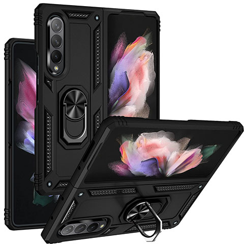 Samsung Galaxy Z Fold3 5G用ハイブリットバンパーケース プラスチック アンド指輪 マグネット式 MQ3 サムスン ブラック