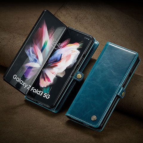 Samsung Galaxy Z Fold3 5G用手帳型 レザーケース スタンド カバー CS3 サムスン ネイビー