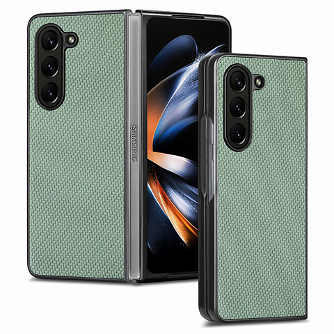 Samsung Galaxy Z Fold5 5G用ハイブリットバンパーケース 高級感 手触り良いレザー柄 兼プラスチック SD2 サムスン グリーン