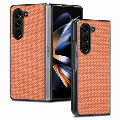 Samsung Galaxy Z Fold5 5G用ハイブリットバンパーケース 高級感 手触り良いレザー柄 兼プラスチック SD2 サムスン ブラウン