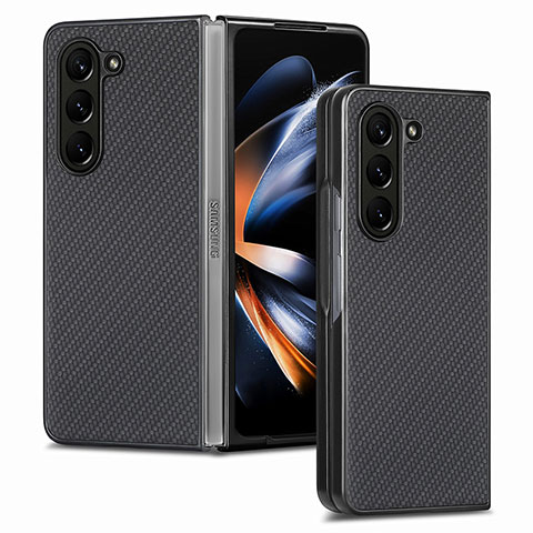 Samsung Galaxy Z Fold5 5G用ハイブリットバンパーケース 高級感 手触り良いレザー柄 兼プラスチック SD2 サムスン ブラック