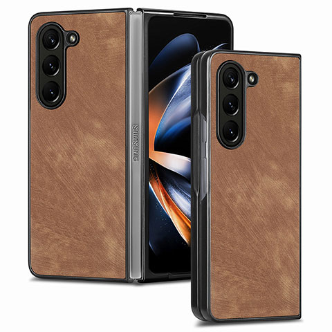 Samsung Galaxy Z Fold5 5G用ハイブリットバンパーケース 高級感 手触り良いレザー柄 兼プラスチック SD3 サムスン ブラウン