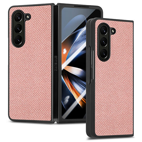 Samsung Galaxy Z Fold5 5G用ハイブリットバンパーケース 高級感 手触り良いレザー柄 兼プラスチック SD9 サムスン ピンク