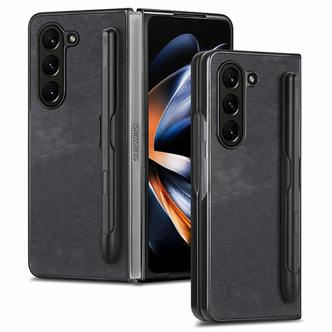 Samsung Galaxy Z Fold5 5G用ハイブリットバンパーケース 高級感 手触り良いレザー柄 兼プラスチック S05D サムスン ブラック