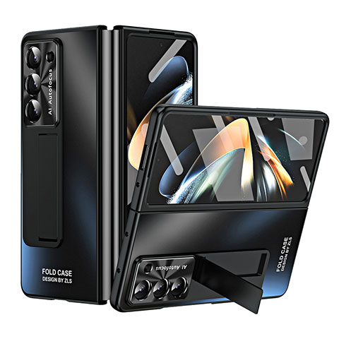 Samsung Galaxy Z Fold5 5G用ハードケース プラスチック 質感もマット カバー スタンド ZL1 サムスン ブラック