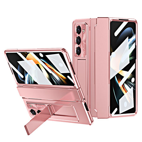 Samsung Galaxy Z Fold5 5G用ハードケース プラスチック 質感もマット カバー スタンド ZL7 サムスン ローズゴールド