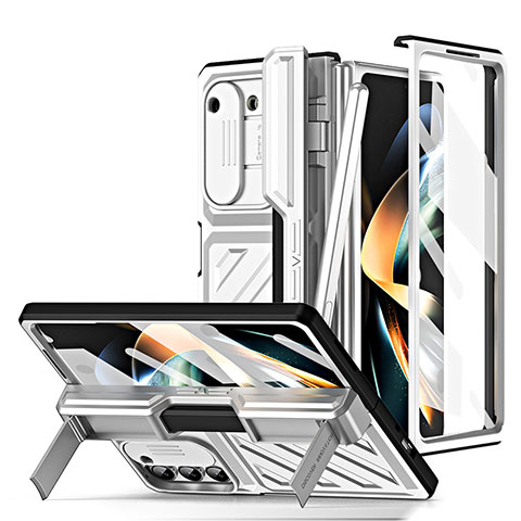 Samsung Galaxy Z Fold5 5G用ハードケース プラスチック 質感もマット 前面と背面 360度 フルカバー ZL5 サムスン シルバー