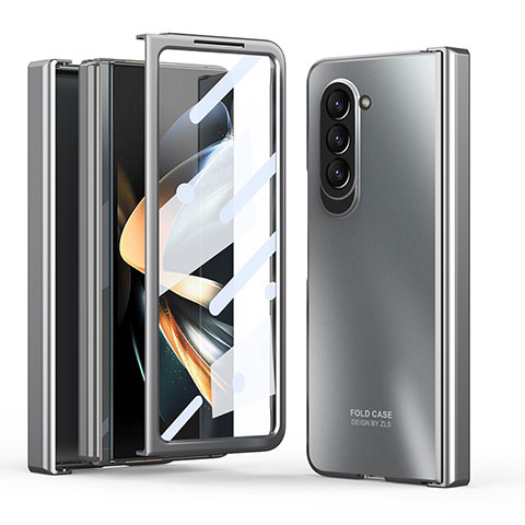 Samsung Galaxy Z Fold5 5G用ハードケース プラスチック 質感もマット 前面と背面 360度 フルカバー Z01L サムスン シルバー