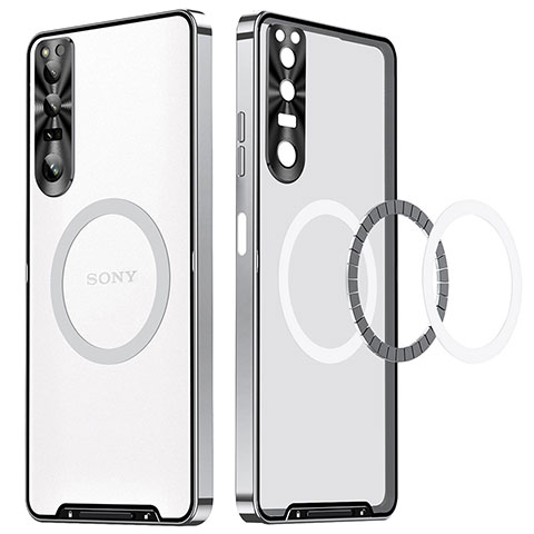 Sony Xperia 1 IV用ケース 高級感 手触り良い メタル兼プラスチック バンパー Mag-Safe 磁気 Magnetic LK1 ソニー シルバー