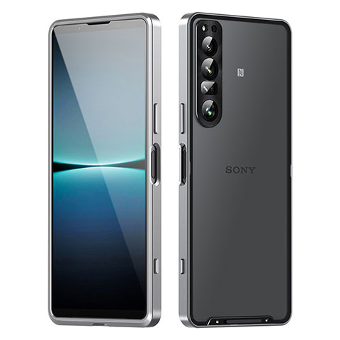 Sony Xperia 1 IV SO-51C用ケース 高級感 手触り良い メタル兼プラスチック バンパー ソニー シルバー