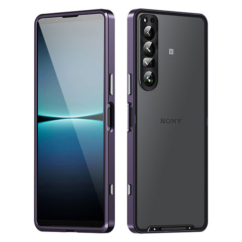 Sony Xperia 1 IV SO-51C用ケース 高級感 手触り良い メタル兼プラスチック バンパー ソニー パープル