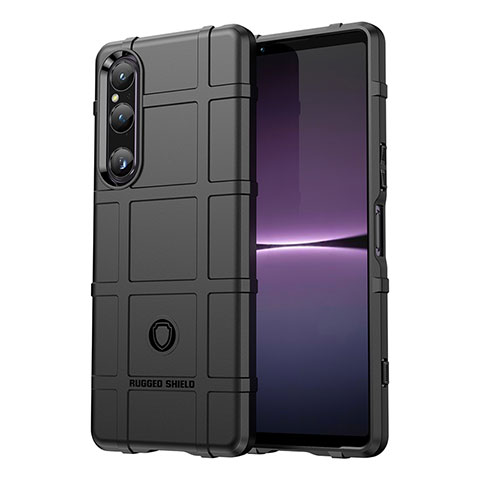 Sony Xperia 1 V用360度 フルカバー極薄ソフトケース シリコンケース 耐衝撃 全面保護 バンパー J01S ソニー ブラック