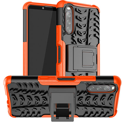 Sony Xperia 10 III Lite用ハイブリットバンパーケース スタンド プラスチック 兼シリコーン カバー JX1 ソニー オレンジ