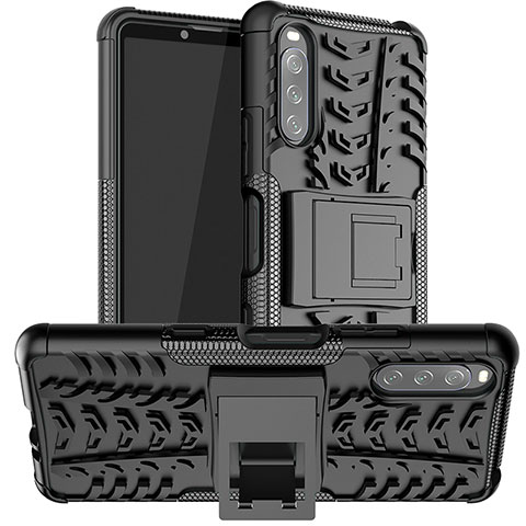 Sony Xperia 10 III Lite用ハイブリットバンパーケース スタンド プラスチック 兼シリコーン カバー JX1 ソニー ブラック
