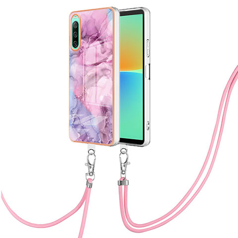 Sony Xperia 10 IV用シリコンケース ソフトタッチラバー バタフライ パターン カバー 携帯ストラップ YB7 ソニー ラベンダー